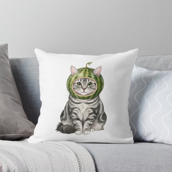 Item preview, Kawaii Fruit Kitty | Silver Tabby Cat & Watermelon designed and sold by KittyClosetStore.