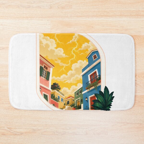 Item preview, Ray Storm Mediterranean Village Lightning | Coastal Travel Vintage Graphic T-Shirt designed and sold by RAYapparel.