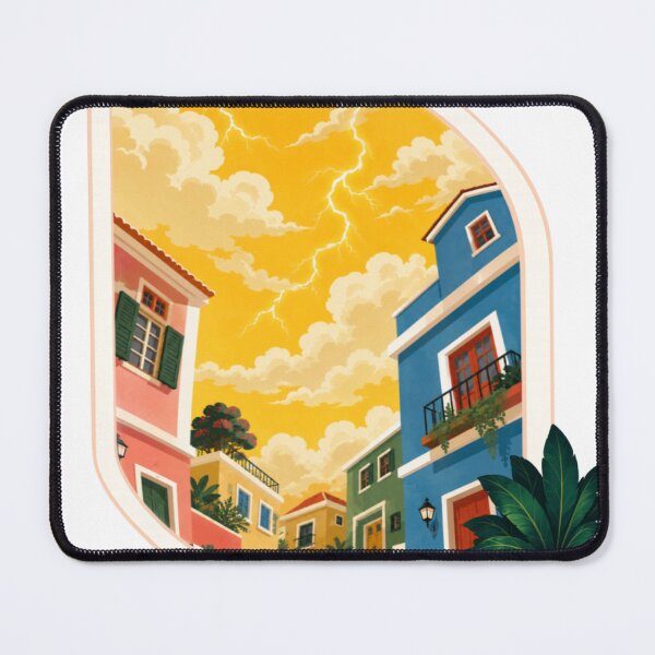 Item preview, Ray Storm Mediterranean Village Lightning | Coastal Travel Vintage Graphic T-Shirt designed and sold by RAYapparel.