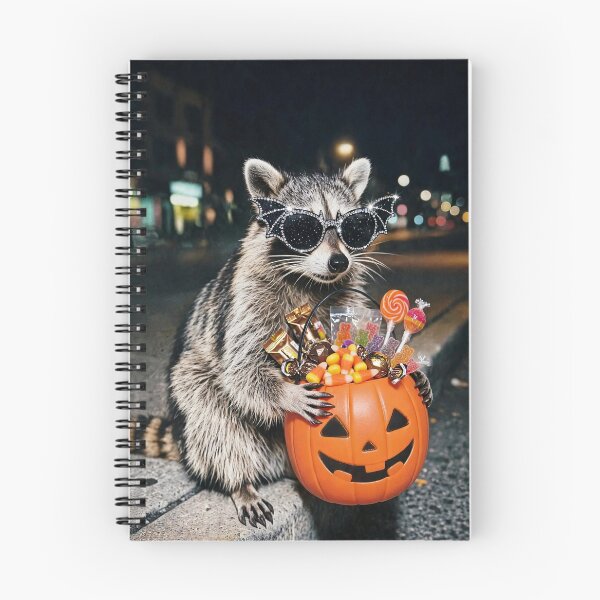 Item preview, Sparkly Halloween Trash Panda - Raccoon with Rhinestone Bat Sunglasses and Candy Pumpkin Bucket designed and sold by ICANTWithoutCOFFEE.