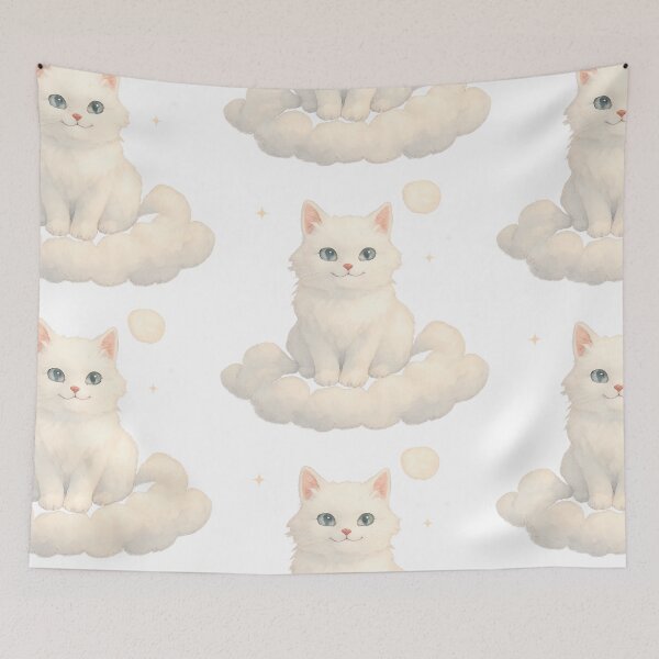 Item preview, Kawaii White Kitten on a Cloud ☁️?✨ | Cute Watercolor Style Illustration, Dreamy and Adorable Aesthetic Design designed and sold by Cat-astrophes.
