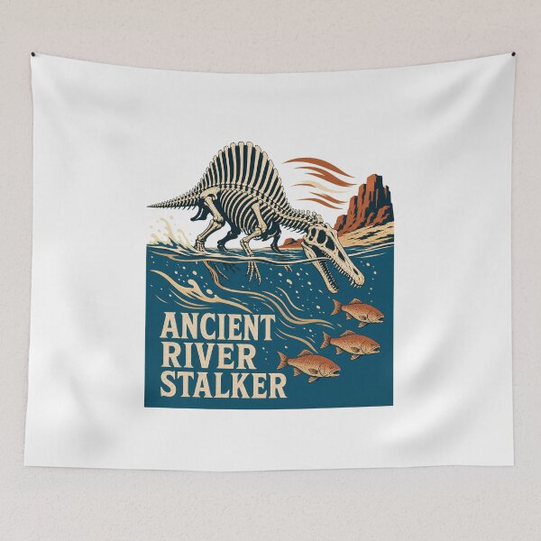 Item preview, Vintage Spinosaurus Skeleton River Hunter Illustration designed and sold by AMICO77.