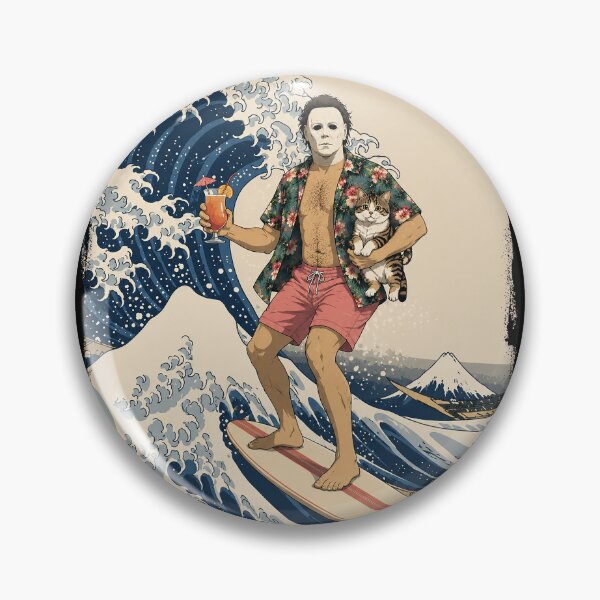Item preview, Michael Myers Surfing the Great Wave with a cat designed and sold by keytee.
