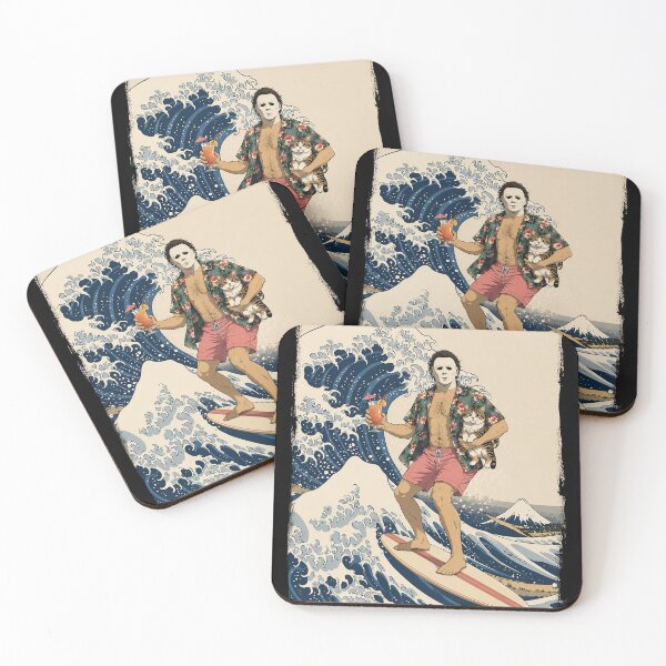Item preview, Michael Myers Surfing the Great Wave with a cat designed and sold by keytee.