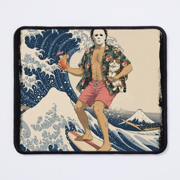 Item preview, Michael Myers Surfing the Great Wave with a cat designed and sold by keytee.