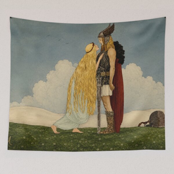 Item preview, Freyja and Svipdag by John Bauer - Norse Mythology Vintage Illustration Romantic Couple Wall Art designed and sold by RickE.