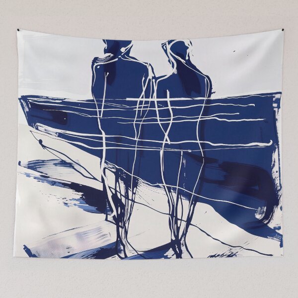 Item preview, Couple at the Beach - Blue Abstract Art designed and sold by shadow-bloom.