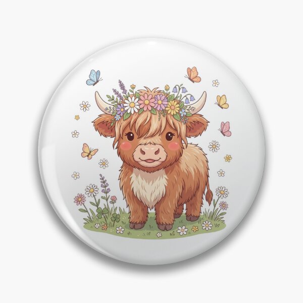 Item preview, Highland Cow Floral Crown Cute Pastel Illustration designed and sold by ajamzbox.