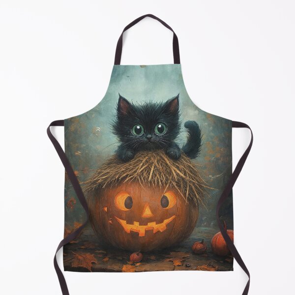 Item preview, Cute Black Kitten on Glowing Jack-o'-Lantern – Cozy Halloween Forest Illustration designed and sold by Tolchik.