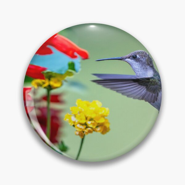 Item preview, Hummingbird hovers by red flowers designed and sold by Craig Sterken.