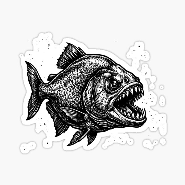 Item preview, Vintage Woodcut Piranha Illustration designed and sold by DuckOddity.
