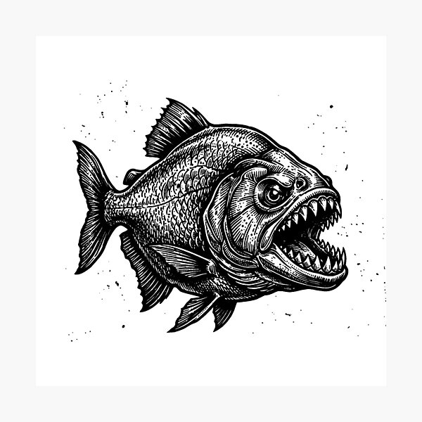 Item preview, Vintage Woodcut Piranha Illustration designed and sold by DuckOddity.