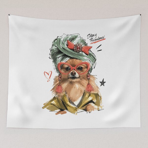 Item preview, Stay Fabulous Glam Pomeranian with Turban & Jewels – Hand-Drawn Art designed and sold by RamyGallery.
