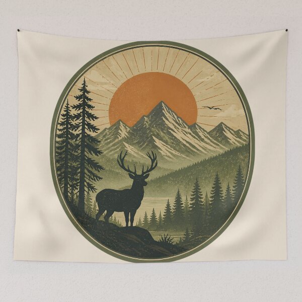 Item preview, Mountain Dawn Deer Vintage Outdoor Emblem designed and sold by VINTAGE BY LAMBERTINY .