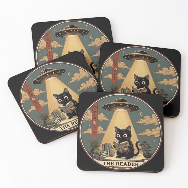 Item preview, Vintage Japanese Cat Book Lovers UFO Alien Tarot Card Cat designed and sold by gear-posters.
