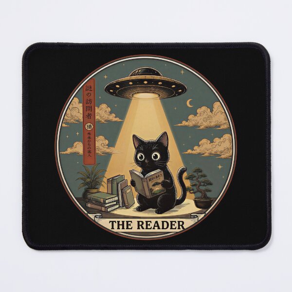 Item preview, Vintage Japanese Cat Book Lovers UFO Alien Tarot Card Cat designed and sold by gear-posters.