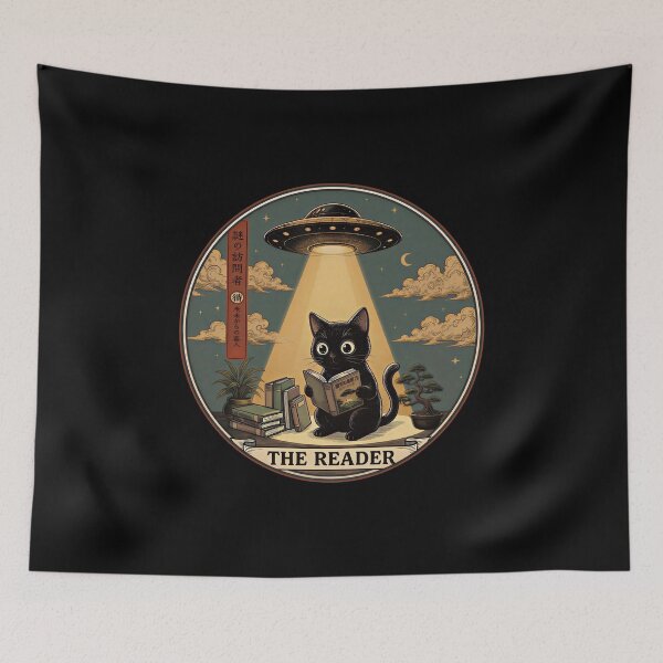 Item preview, Vintage Japanese Cat Book Lovers UFO Alien Tarot Card Cat designed and sold by gear-posters.