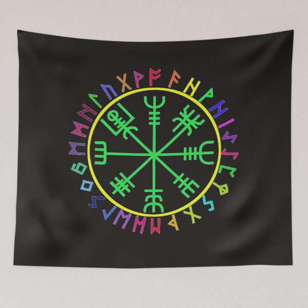 Item preview, Vegvísir Icelandic Wayfinder Symbol with runes rainbow designed and sold by shorethings.