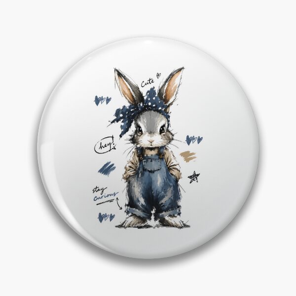 Item preview, Stay Curious Cute Bunny in Denim Overalls – Hand-Drawn Rabbit Art designed and sold by RamyGallery.
