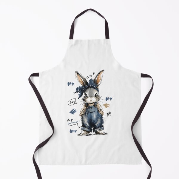 Item preview, Stay Curious Cute Bunny in Denim Overalls – Hand-Drawn Rabbit Art designed and sold by RamyGallery.