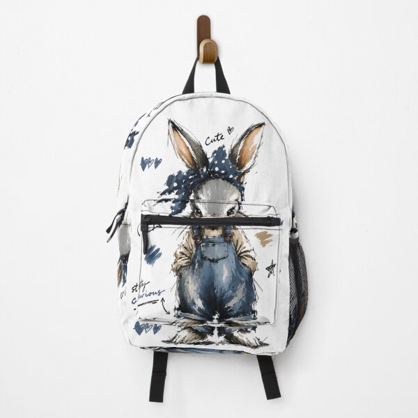 Item preview, Stay Curious Cute Bunny in Denim Overalls – Hand-Drawn Rabbit Art designed and sold by RamyGallery.