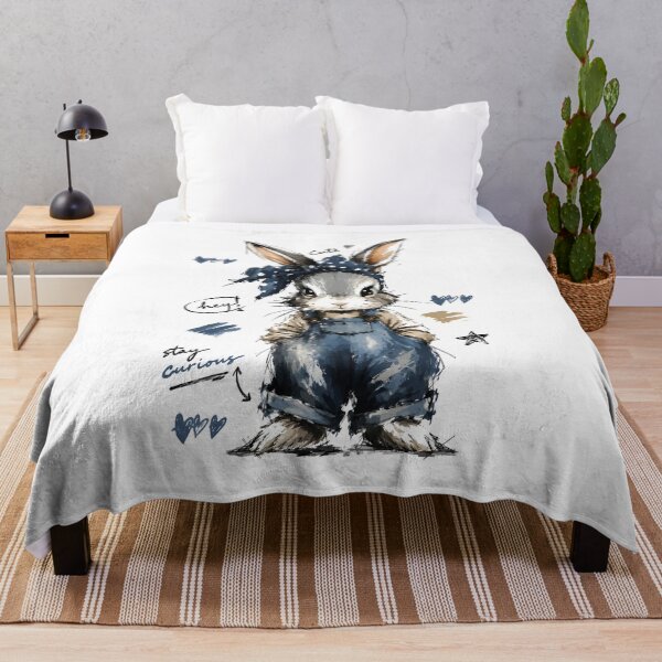 Item preview, Stay Curious Cute Bunny in Denim Overalls – Hand-Drawn Rabbit Art designed and sold by RamyGallery.