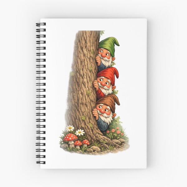 Item preview, Three Curious Garden Gnomes Peeking Behind a Tree | Funny Fantasy Woodland Art designed and sold by Alpine-Ink.