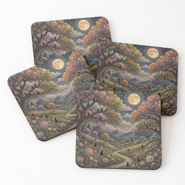 Item preview, Wandering Curious Silhouette Cats Under the Moonlight designed and sold by Mindworx21.