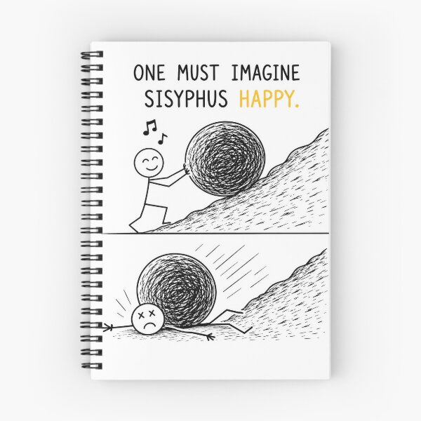 Item preview, One Must Imagine Sisyphus Happy – Funny Existential Philosophy Stick Figure T-Shirt designed and sold by OkKafka.
