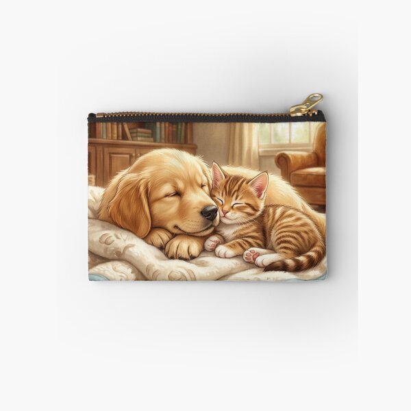 Item preview, Cozy Afternoon Nap - Cute Golden Retriever Puppy and Tabby Kitten  designed and sold by StellarPro.