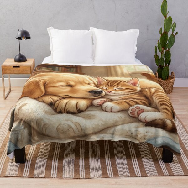 Item preview, Cozy Afternoon Nap - Cute Golden Retriever Puppy and Tabby Kitten designed and sold by StellarPro.