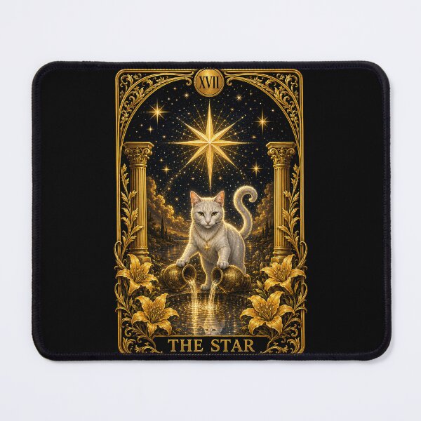 Item preview, Cat Tarot Card "The Star" - Vintage Golden Style designed and sold by thirtyonestars.