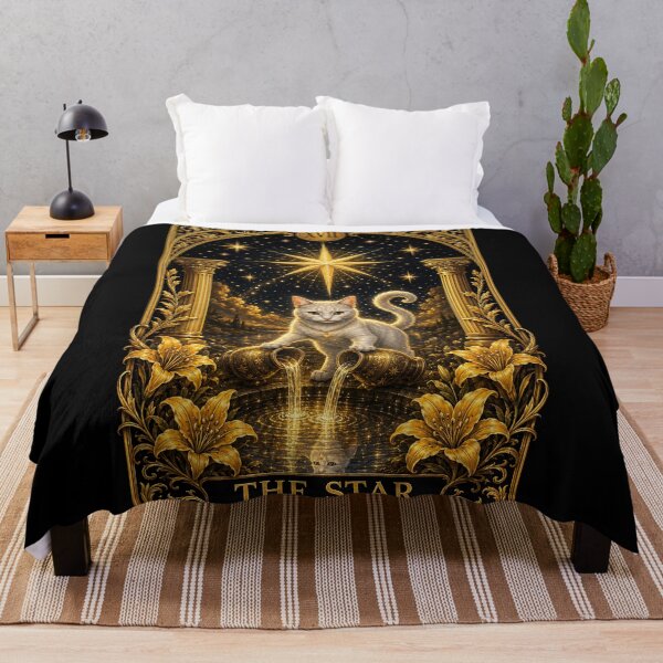 Item preview, Cat Tarot Card "The Star" - Vintage Golden Style designed and sold by thirtyonestars.
