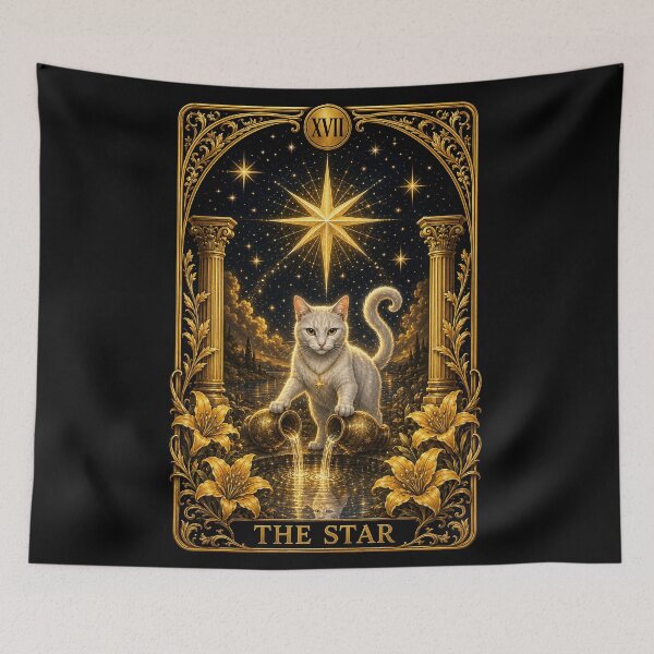 Item preview, Cat Tarot Card "The Star" - Vintage Golden Style designed and sold by thirtyonestars.