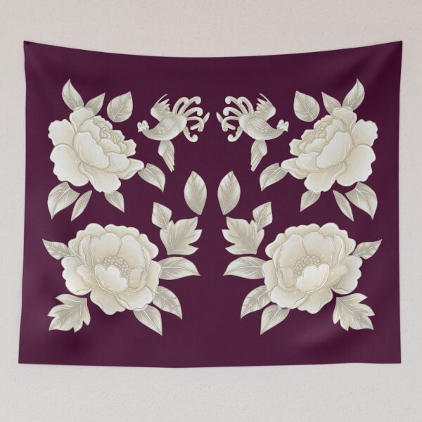 Item preview, Korean Traditional Ivory Hwarot Floral Bird  Pattern designed and sold by Yiruda-Art.