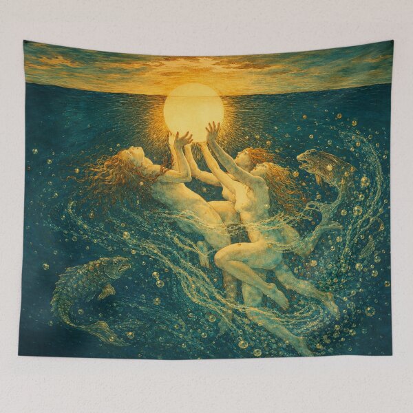 Item preview, Sunrise Water - Art Nouveau Illustration Vintage Mythological Sea Nymphs Scene for Fantasy Art Lovers designed and sold by RickE.