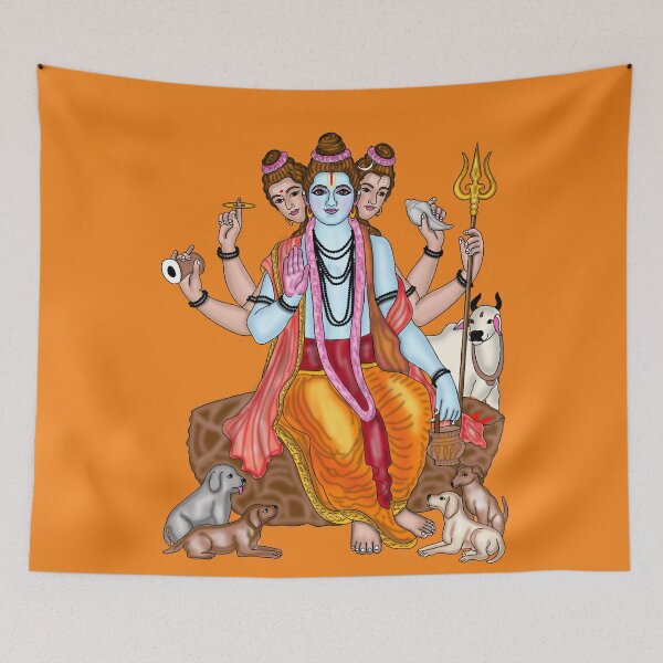 Item preview, Lord Dattatreya Artwork | Divine Hindu Spiritual Digital Painting Illustration designed and sold by Harshit_Digital_Arts.