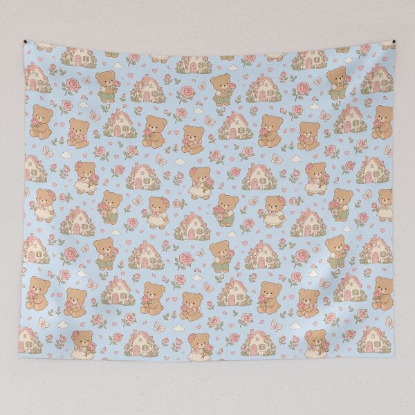 Item preview, Teddy Bear Rose Cottage Kawaii Pattern designed and sold by Soft Berry Studio.