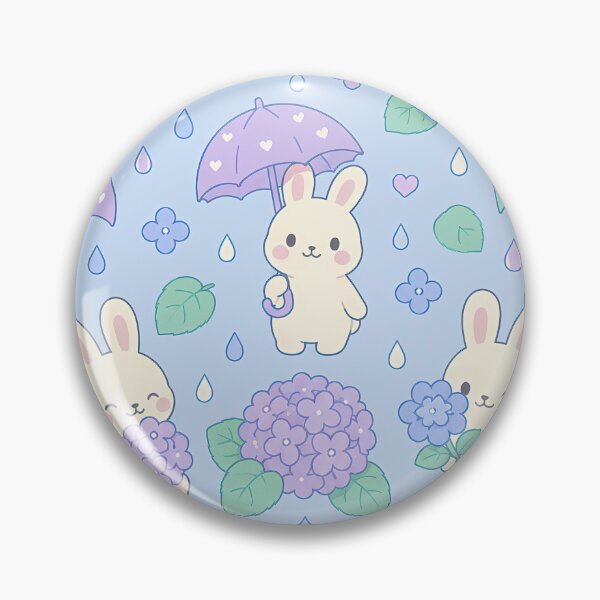Item preview, Bunny Hydrangea Rain Kawaii Pattern designed and sold by Soft Berry Studio.