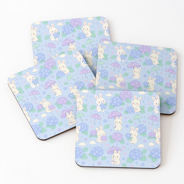 Item preview, Bunny Hydrangea Rain Kawaii Pattern designed and sold by Soft Berry Studio.