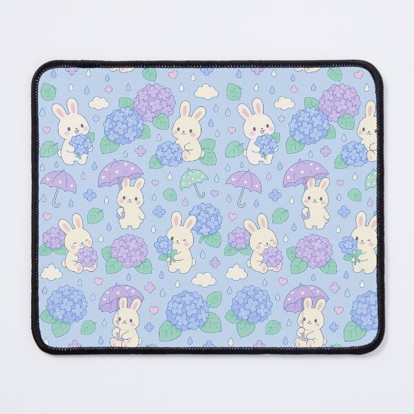 Item preview, Bunny Hydrangea Rain Kawaii Pattern designed and sold by Soft Berry Studio.