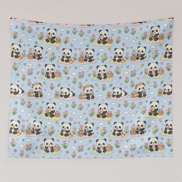 Item preview, Panda Tulip Picnic Kawaii Pattern designed and sold by Soft Berry Studio.