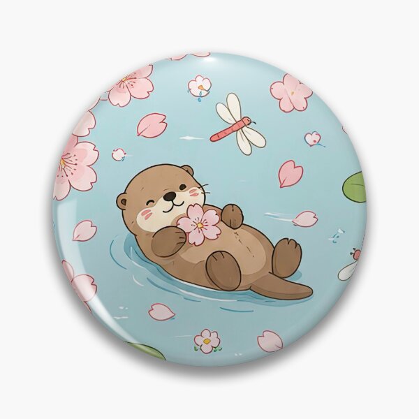 Item preview, Otter Cherry Blossom Pond Kawaii Pattern designed and sold by Soft Berry Studio.