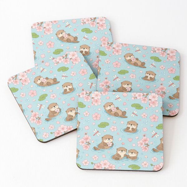 Item preview, Otter Cherry Blossom Pond Kawaii Pattern designed and sold by Soft Berry Studio.
