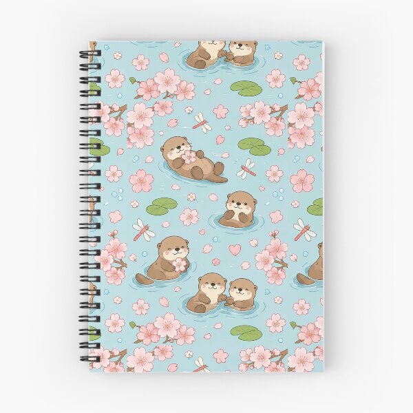 Item preview, Otter Cherry Blossom Pond Kawaii Pattern designed and sold by Soft Berry Studio.