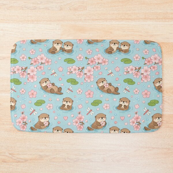 Item preview, Otter Cherry Blossom Pond Kawaii Pattern designed and sold by Soft Berry Studio.