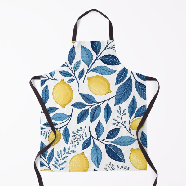 Item preview, Yellow lemons and blue leaves designed and sold by Rue Market.