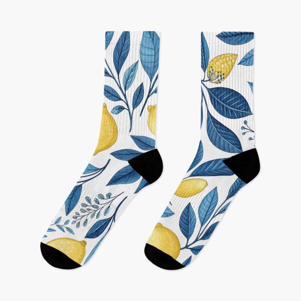Item preview, Yellow lemons and blue leaves designed and sold by Rue Market.