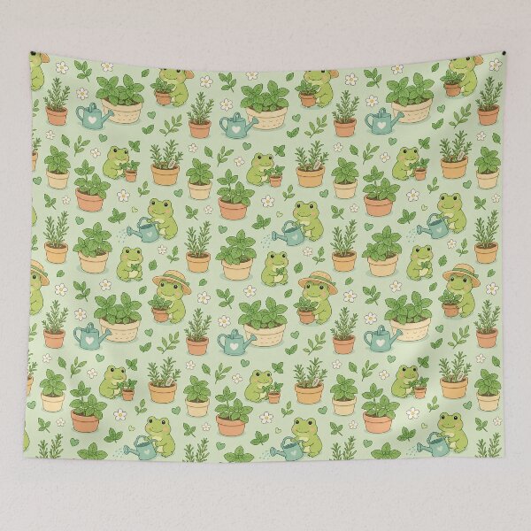 Item preview, Frog Herb Garden Kawaii Pattern designed and sold by Soft Berry Studio.
