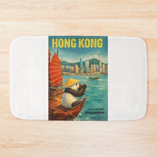 Aperçu de l'œuvre Vue panoramique du port Victoria de Hong Kong avec le Star Ferry et les jonques traditionnelles créée et vendue par Places On Earth.